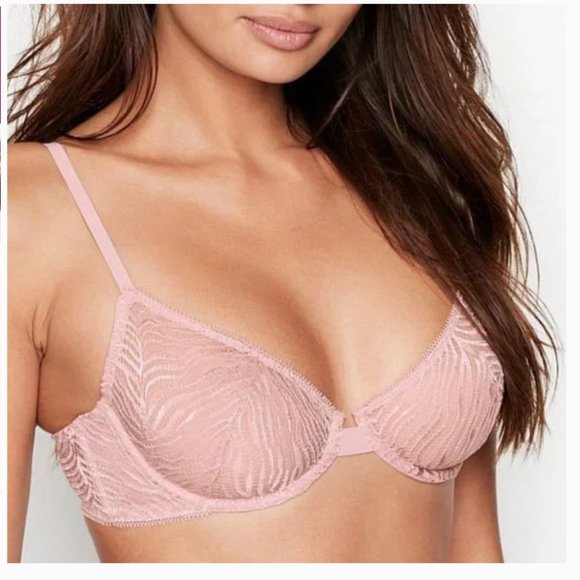 Victoria's Secret VERY SEXY Unlined Zebra Lace Demi Bra demure pink size 32DDD - Picture 2 of 15